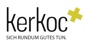 Schwarzer Schriftzug „kerkoc“ mit gelbem Pluszeichen und dem Slogan „Sich rundum Gutes tun.“ auf weißem Hintergrund.